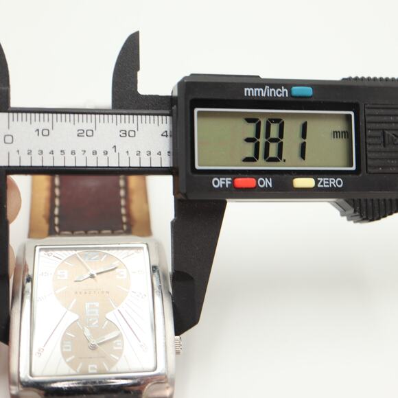 Kenneth Cole Reaction Mens Dual Time Multi Dial Tank Watch 38mm Leather Strap - Picture 2 of 16